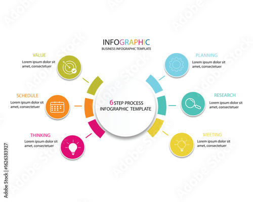 circle infographic template, 6 step infographic template, business infographic, circle infographic, timeline infographic, whit 6 step or option,