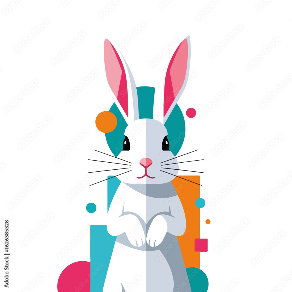 Fototapeta premium Cute cartoon of a friendly animal, depicted in a flat design style. This cute cartoon features a friendly animal illustration with adorable features in a flat style.