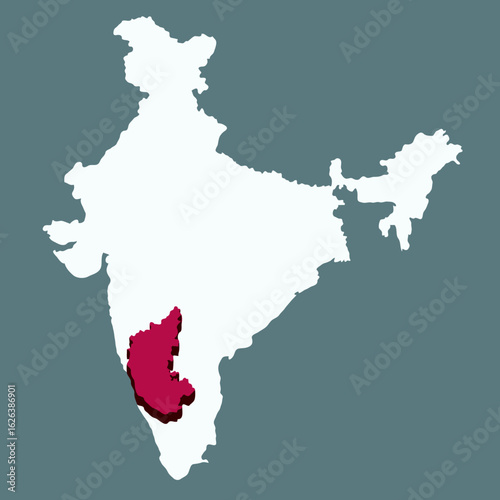 Karnataka highlighted 3D map on india map vector illustration 
