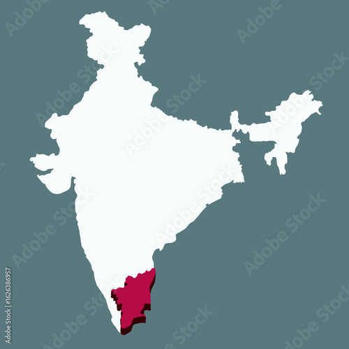 Tamilnadu highlighted 3D map on india map vector illustration 