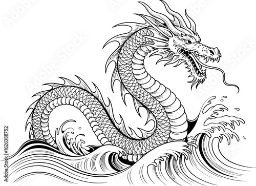 Dragon Emerging from Waves serpent mythical