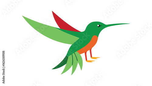 Hummingbird in hovering motion with vibrant wings great for garden pollinator and floral artwork Vector illustration.