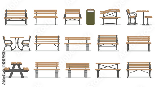 Outdoor park benches tables and trash receptacle picnic tables outdoor seating