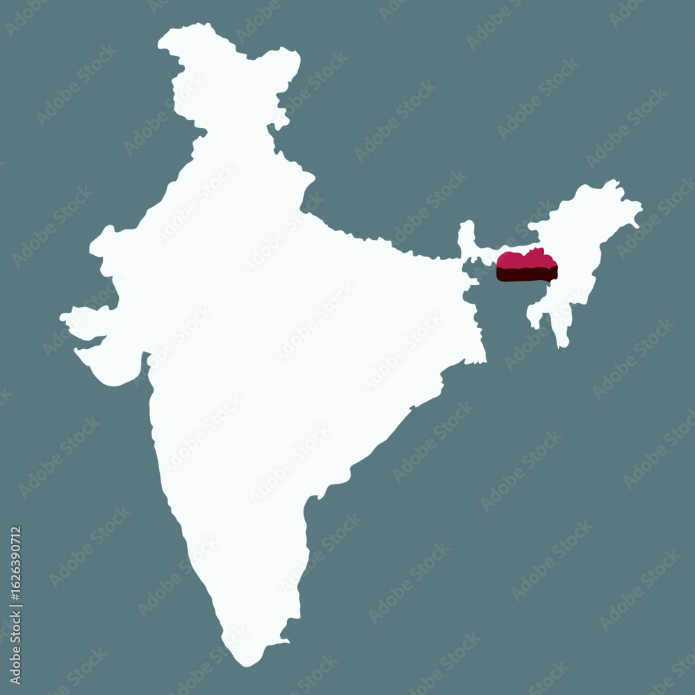 Fototapeta premium Meghalaya highlighted 3D map on india map vector illustration 
