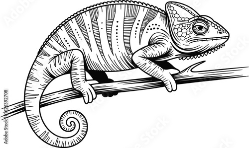 Detailed Chameleon on a Branch reptile lizard