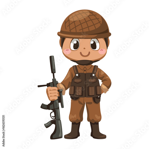 Cartoon soldier mascot vector illustration, a friendly army animal character logo design.