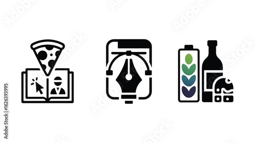 Icon Set Depicting Online Learning Graphic Design Sustainable Energy and Food Culture on White Background