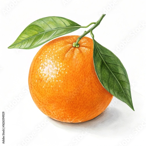 Fresh juicy tangerine fruit with green leaves on a white background