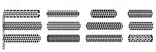 Wheel tire trace track icon set, Tyre print, Tire tracks icon set, Heavy machinery tires track patterns, Tire tracks, Top view of rubber protector marks