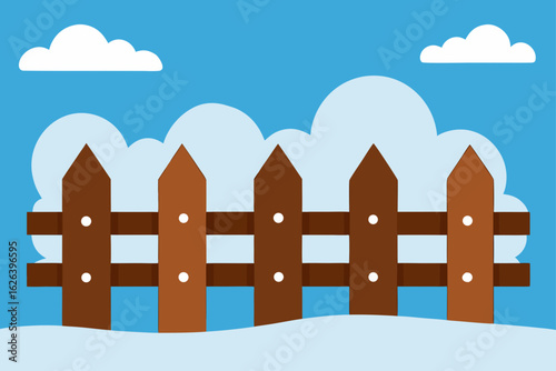 rustic wooden fence buried in thick snow