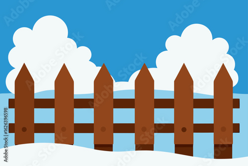 rustic wooden fence buried in deep thick snow
