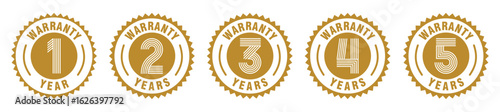 1, 2, 3, 4, 5 year's Warranty seals Badge in gold color