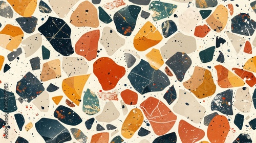 Colorful Abstract Terrazzo Pattern with Geometric Shapes and Textures