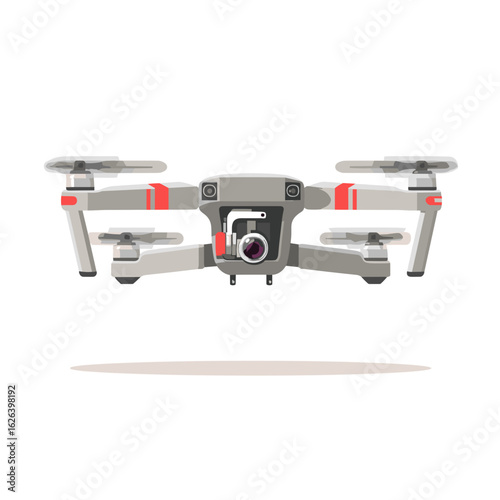 Drone with camera hovering in mid-air, showcasing its design and technology