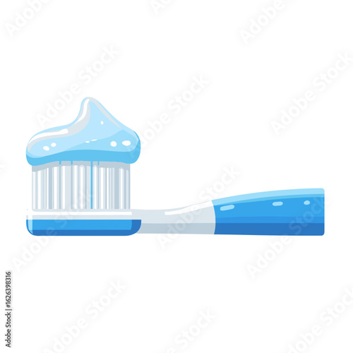 Bright blue toothbrush with toothpaste ready for morning hygiene routine