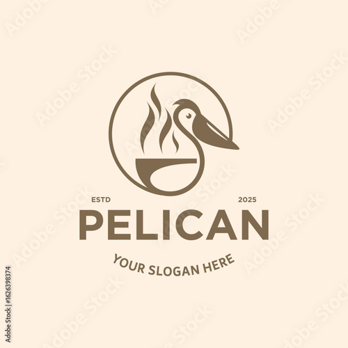pelican logo with mug coffee.