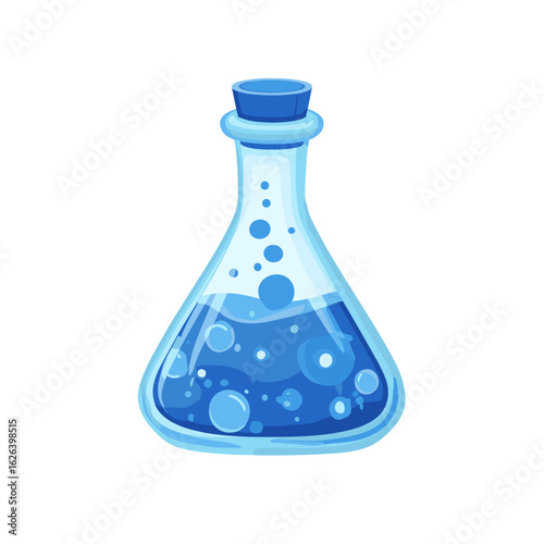 Colorful blue liquid in a laboratory flask, representing chemistry experiments and scientific research activities