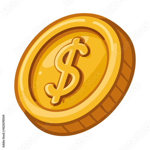 Golden coin with dollar symbol displayed in a flat and simple design suitable for financial concepts and illustrations