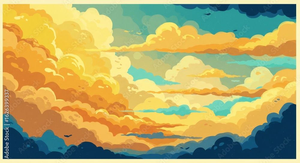 Fototapeta premium 夕焼け空と雲のイラストレーション