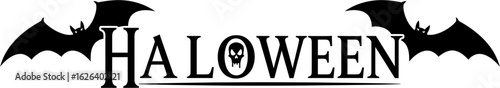 Halloweenthemed design with bats on sides, black lettering. Suitable for spooky event promotions, greeting cards, and party decorations.
