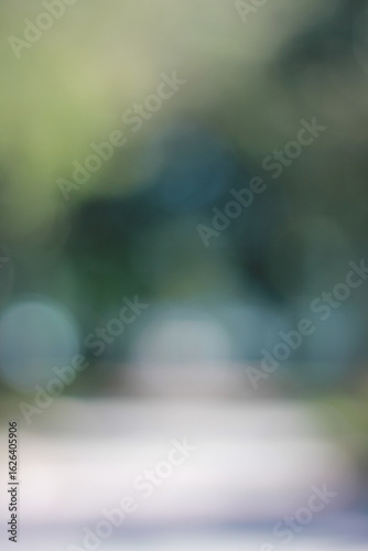 A dreamy view of a sidewalk in the park.