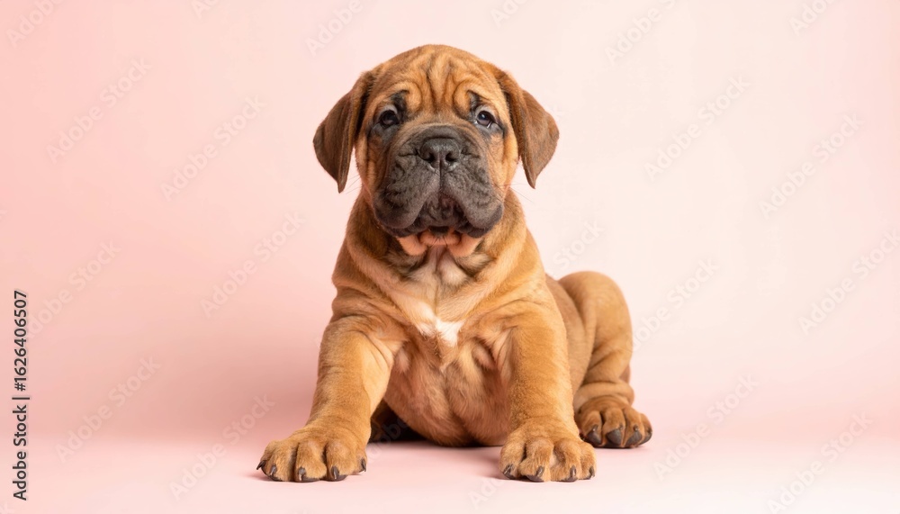 Obraz premium Adorable Cachorro Mastín de Mallorca sobre Fondo Pastel, Generated image