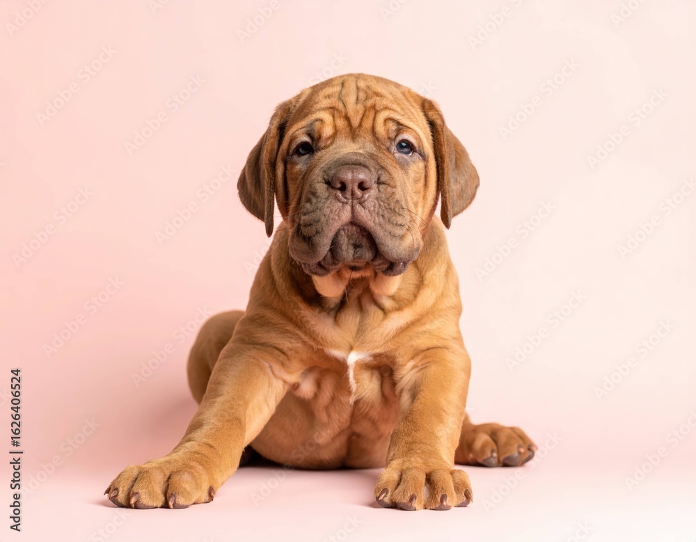 Obraz premium Adorable Cachorro Mastín de Mallorca sobre Fondo Pastel, Generated image