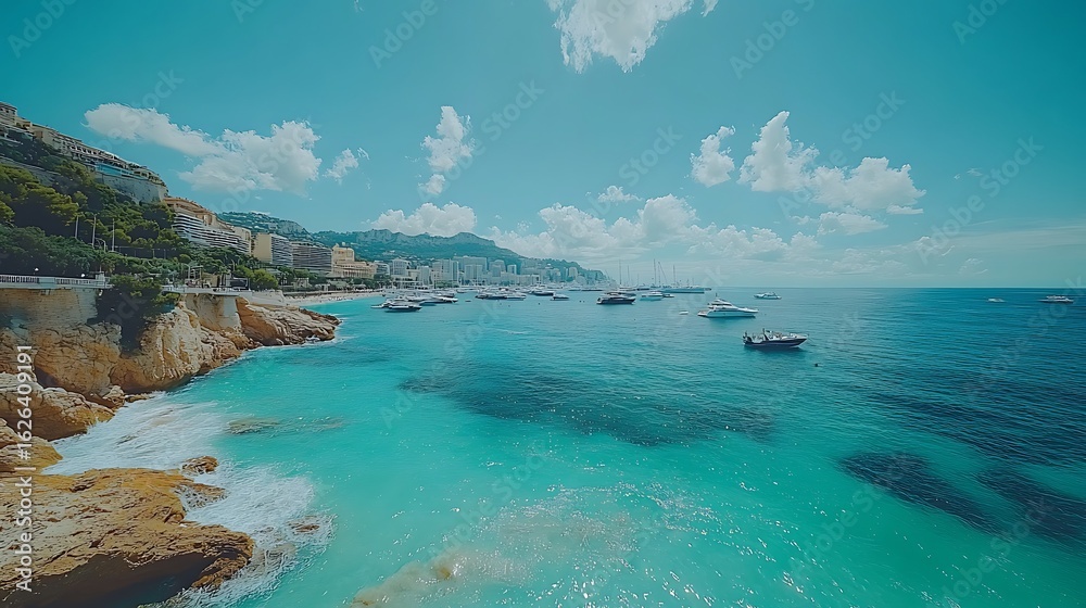 Fototapeta premium Turquoise water lapping at a rocky shore.