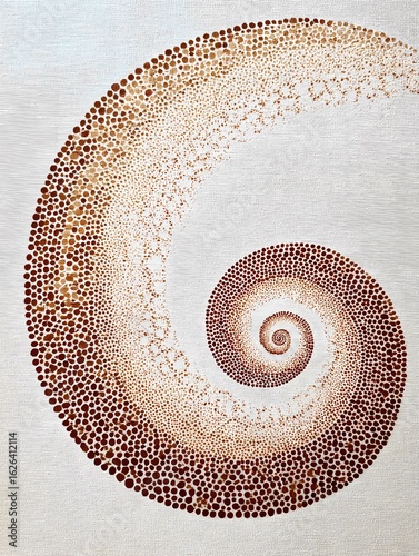 Swirling pattern of brown dots mimicking a seashell design on a textured background Generative AI