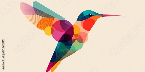 Colorful abstract illustration of a hummingbird in vibrant hues and shapes Generative AI