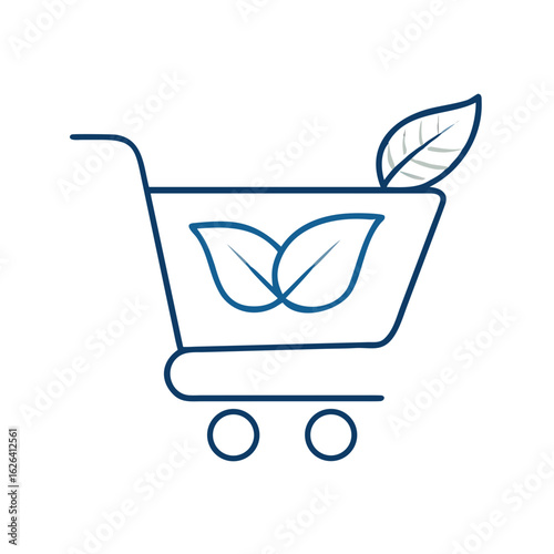 Shopping cart icon with green leaves symbolizing eco-friendly products  