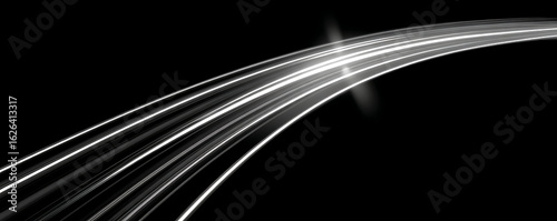 Glowing white lines of light creating a dynamic futuristic curve on black