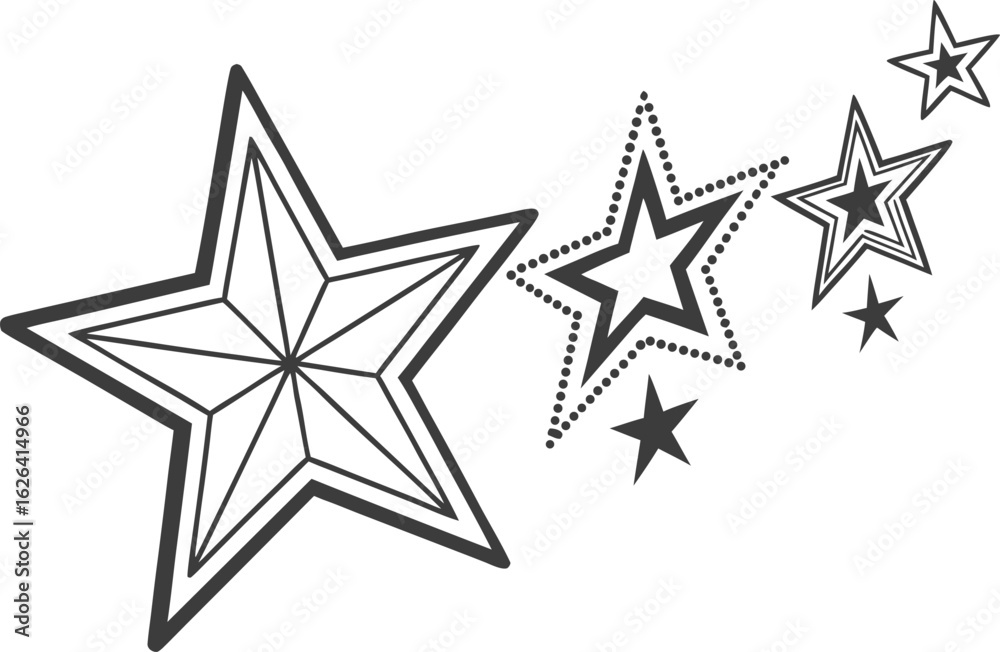 Obraz premium A cascade of stylized stars in black and white