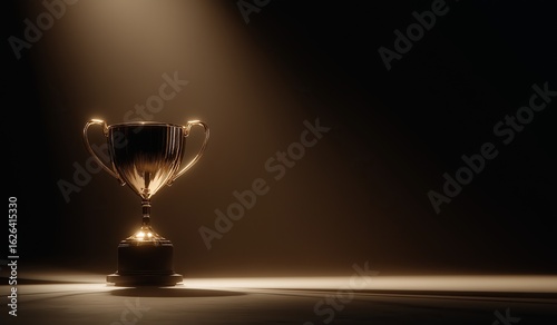 Golden trophy on black background symbolizing success and achievement in business competition or sport award ceremony with elegant and professional concept