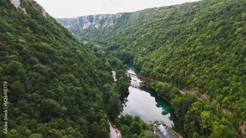 Drone Footage of a Railway Bridge in the Canyon of the Una River, Bosnia and Herzegovina