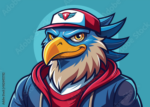 Urban Eagle Character in Snapback Cap Bold Vector Illustration for Streetwear and Mascot Design 