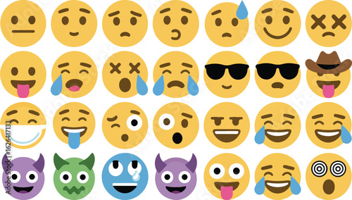 Emoji Collection with Various Facial Expressions – Emoticon Vector Set