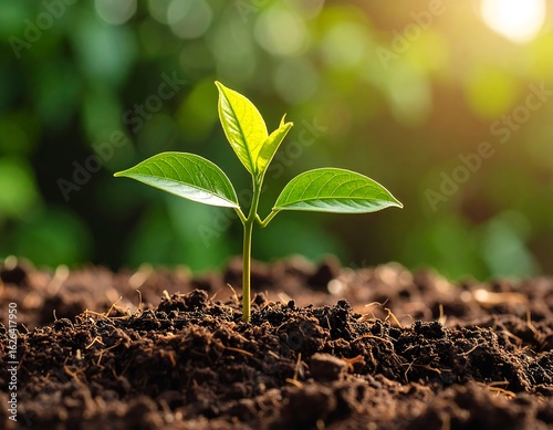 Tender sprout emerging from dark soil symbolizing new beginnings and growth potential