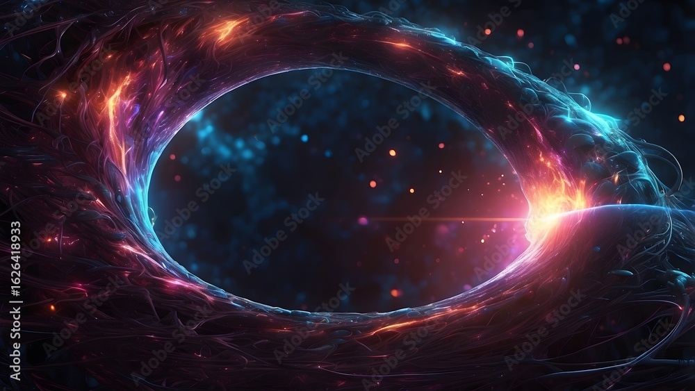 Obraz premium A glowing wormhole with shadowy tendrils reaching outward. Cinematic theme, HDR, Vibrant
