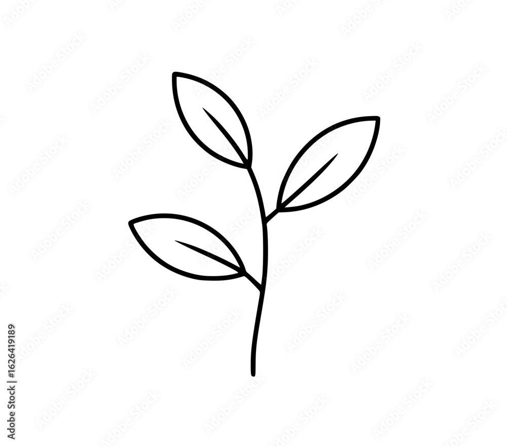 Obraz premium Minimalist line art of a three leaf plant stem