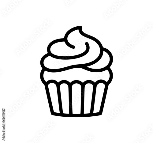 Minimalist cupcake illustration with swirled frosting in outline style
