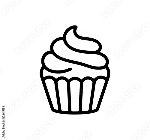 Minimalist cupcake illustration with swirled frosting in outline style