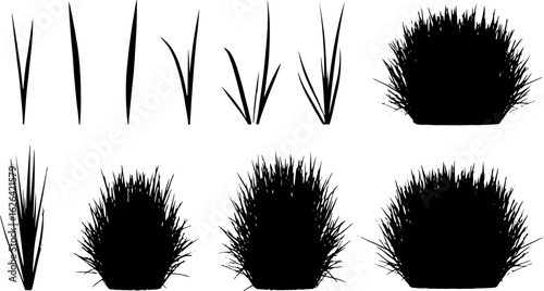 Vector art of collection of grass clumps and blades isolated on white background