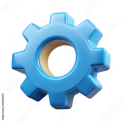 Clean 3D Plastic Gear Wheel Settings Icon with Polished Surfaces and Realistic Shadows on Transparent Background