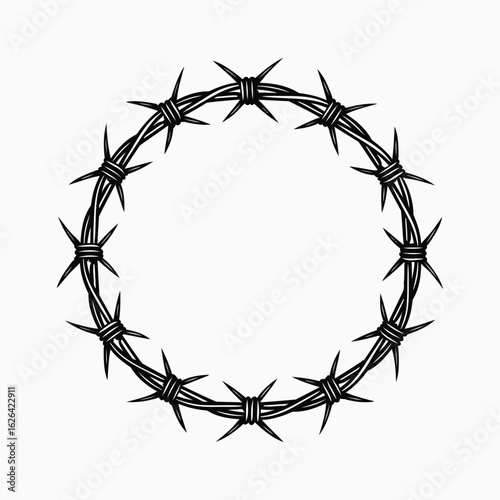 Barbed wire set vector spiked fence lines and circular barbed wire loops on white background