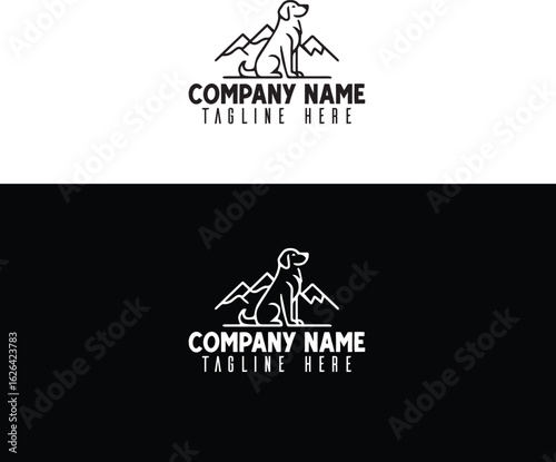 Dog logo with mountains and tagline