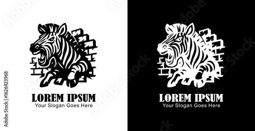 Zebra logo design that is destroying the wall in anger