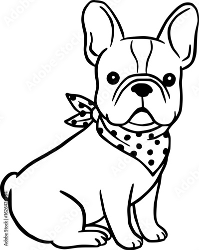 Cute French Bulldog with Polka Dot Bandana Illustration