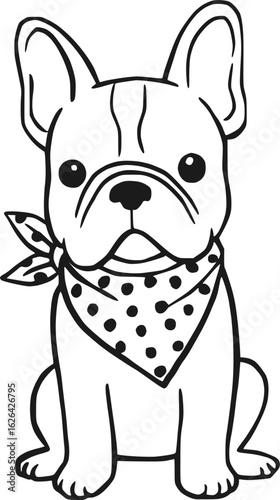 Cute French Bulldog with Polka Dot Bandana Illustration