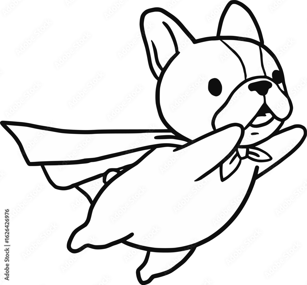 Fototapeta premium Cute French Bulldog Superhero with Flying Cape